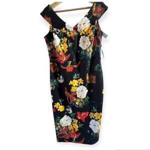 NWT New York & Company Stretch Black Floral Sheath Dress (B6)